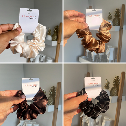 Ashanti Curls Ultimate x4 Satin Scrunchie Bundle= Pearl White, Gold, Dark Brown and Black x1 of each