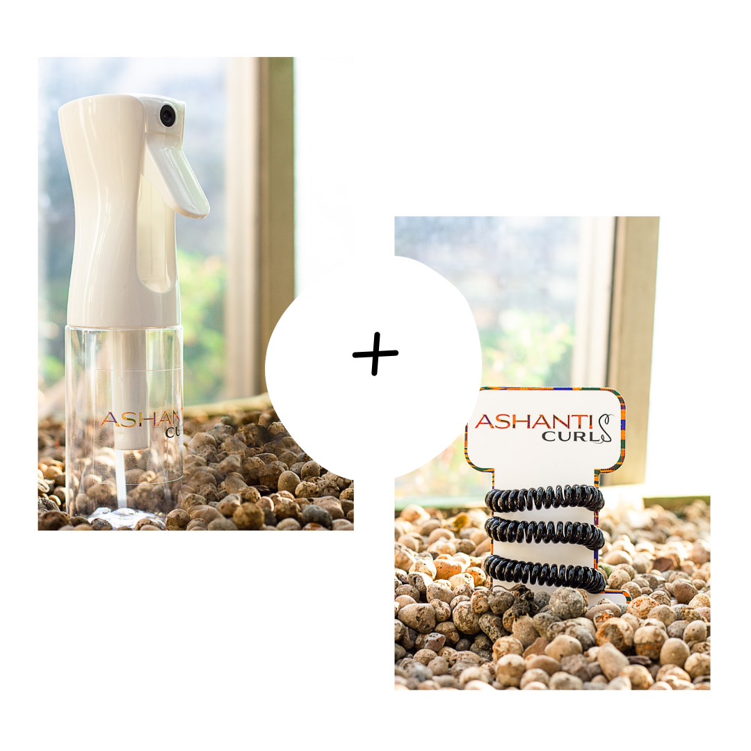 Ashanti Curls- Continuous Mist Spray x1 Bottle and Curl Bands Set Bundle x1