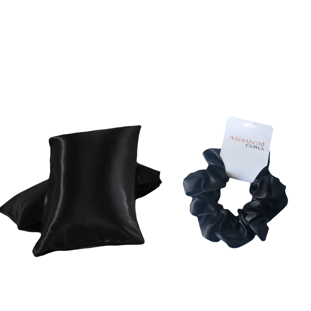 Ashanti Curls-Midnight Soft Bundle- x1 Black Satin Pillowcase and x1 Black Satin Scrunchie