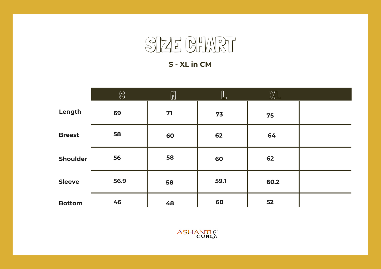 Ashanti Curls-Satin Lined Hoodie Black- Unisex- Size Chart