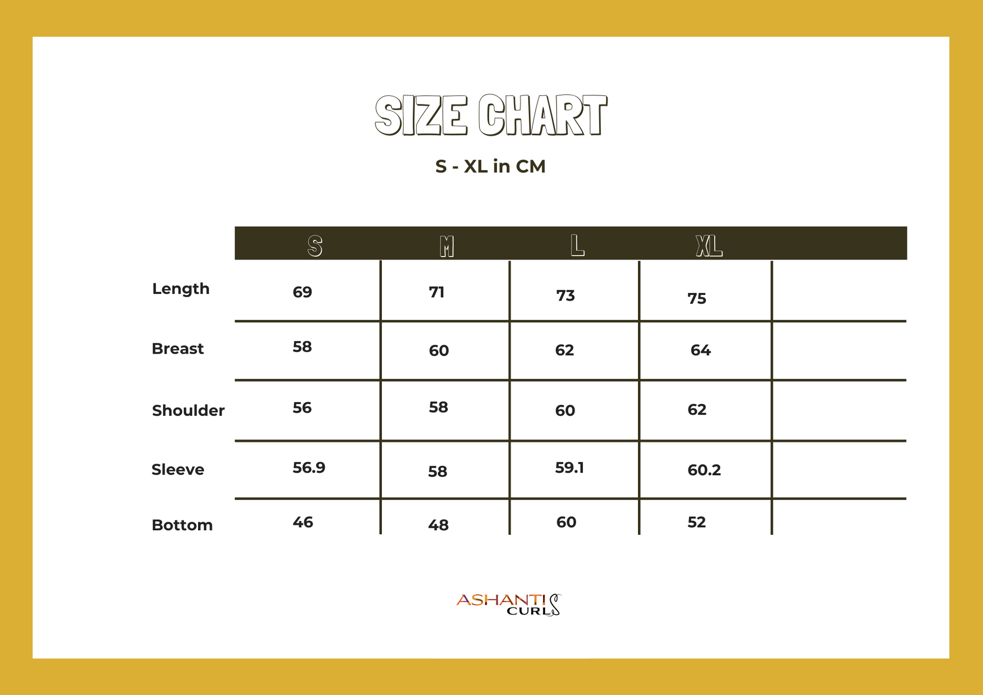 Ashanti Curls-Satin Lined Hoodie Black- Unisex- Size Chart