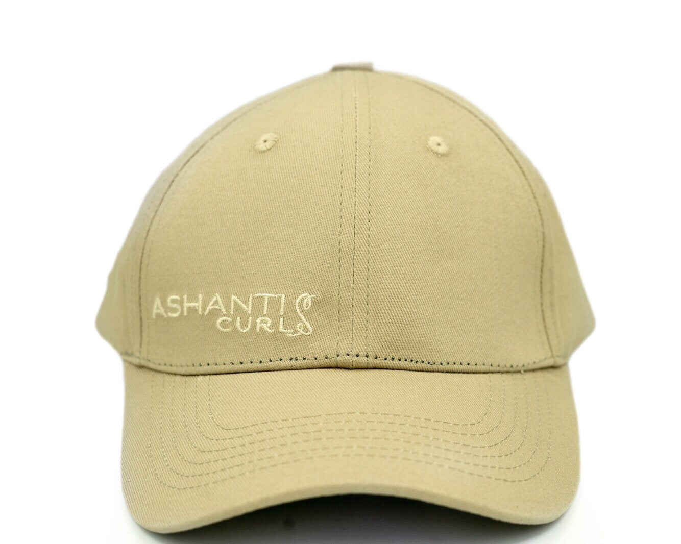 Ashanti Curls Logo- Beige Satin Lined Curly Cap-Full Structured Cap