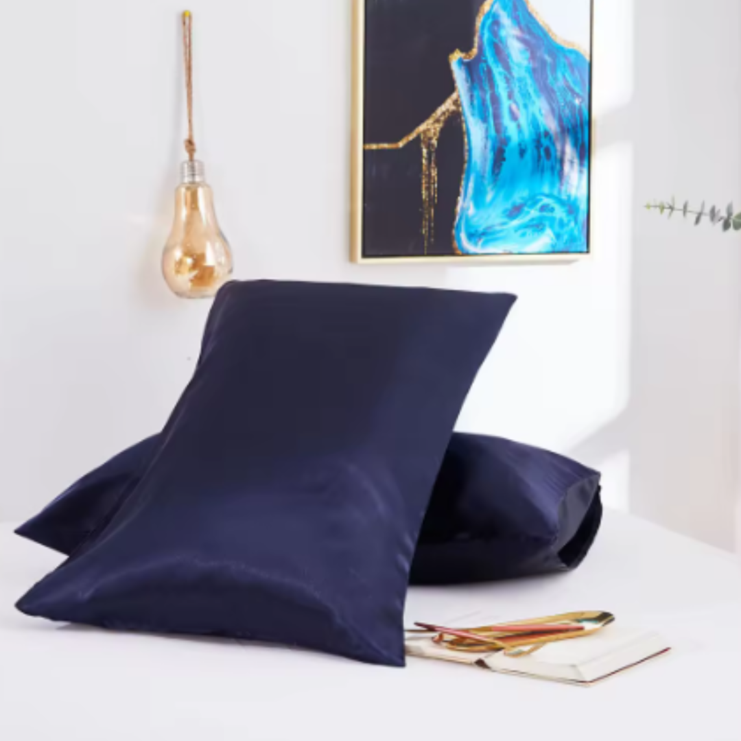 Ashanti Curls Single Satin Pillowcase- Navy Blue