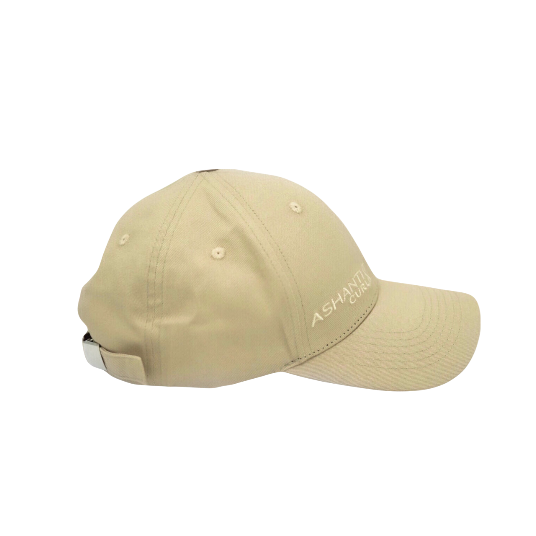 Ashanti Curls Logo-Beige Satin Lined Curly Cap-Full Structured Cap