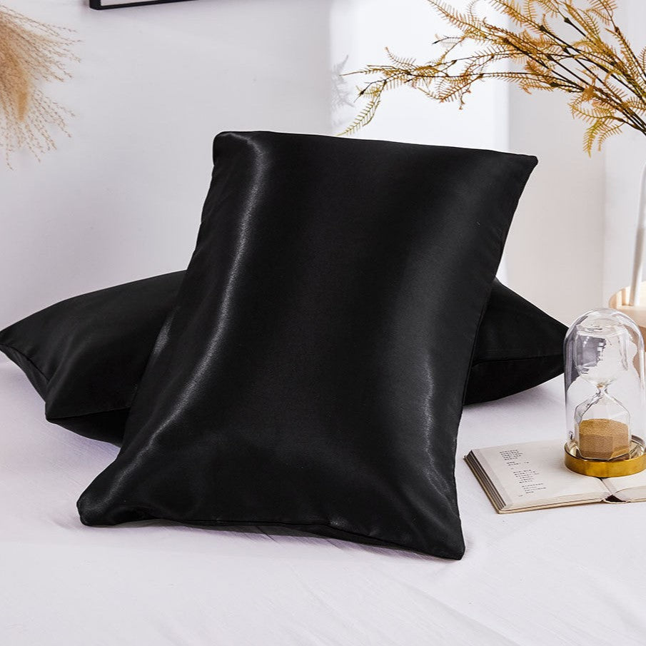 Double Satin Lined Pillowcase- Black- x2- Twin Pack