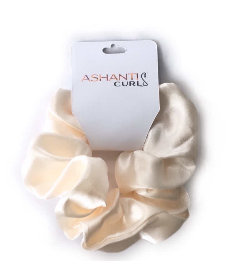 Ashanti Curls Ultimate x4 Satin Scrunchie Bundle= Pearl White, Gold, Dark Brown and Black x 1 of each